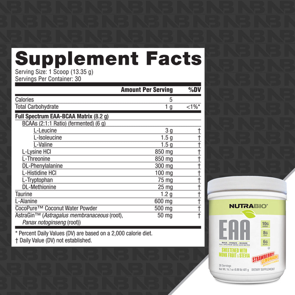 NutraBio EAA Natural Powder - Strawberry Lemonade