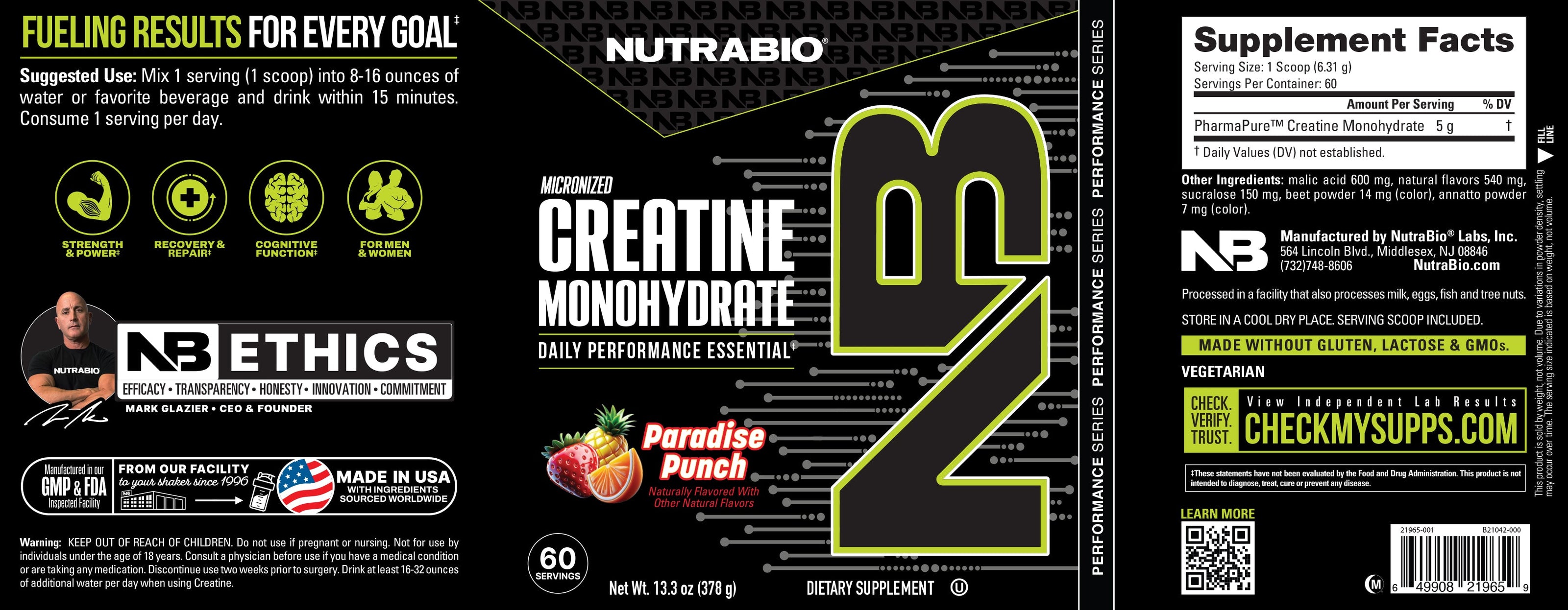 NutraBio Creatine Monohydrate Powder