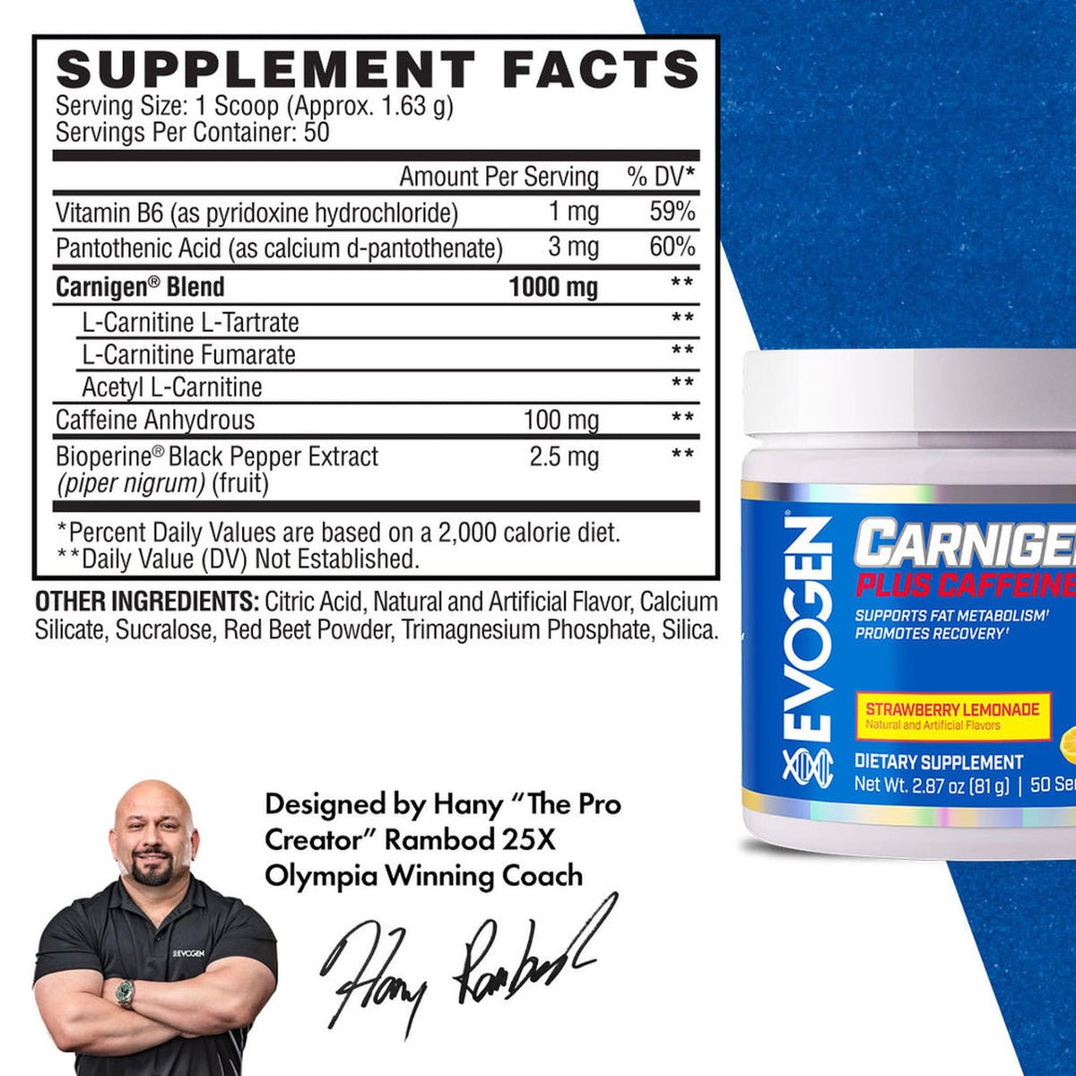 Evogen Carnigen Plus Carnitine Powder - Strawberry Lemonade