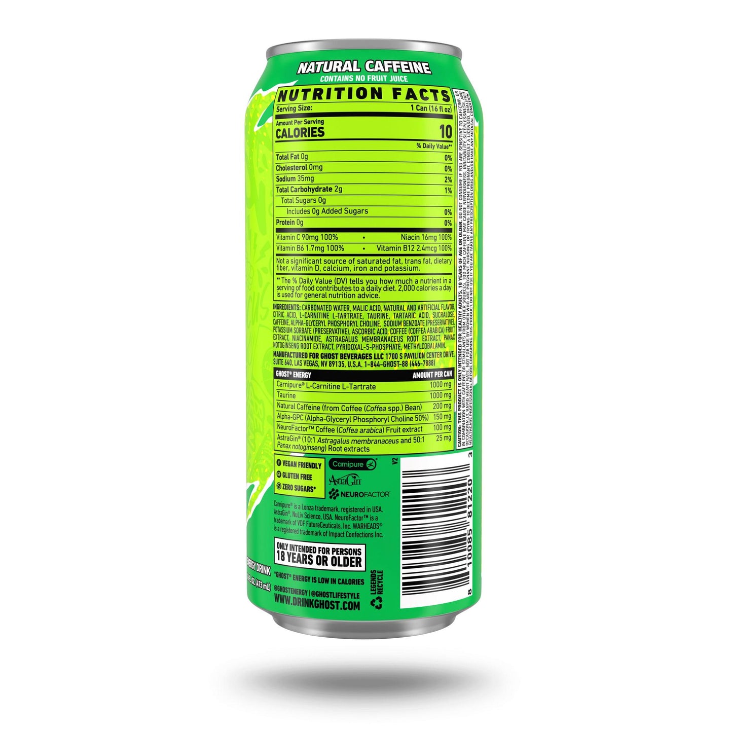 Ghost Energy Drink - Warheads Sour Green Apple