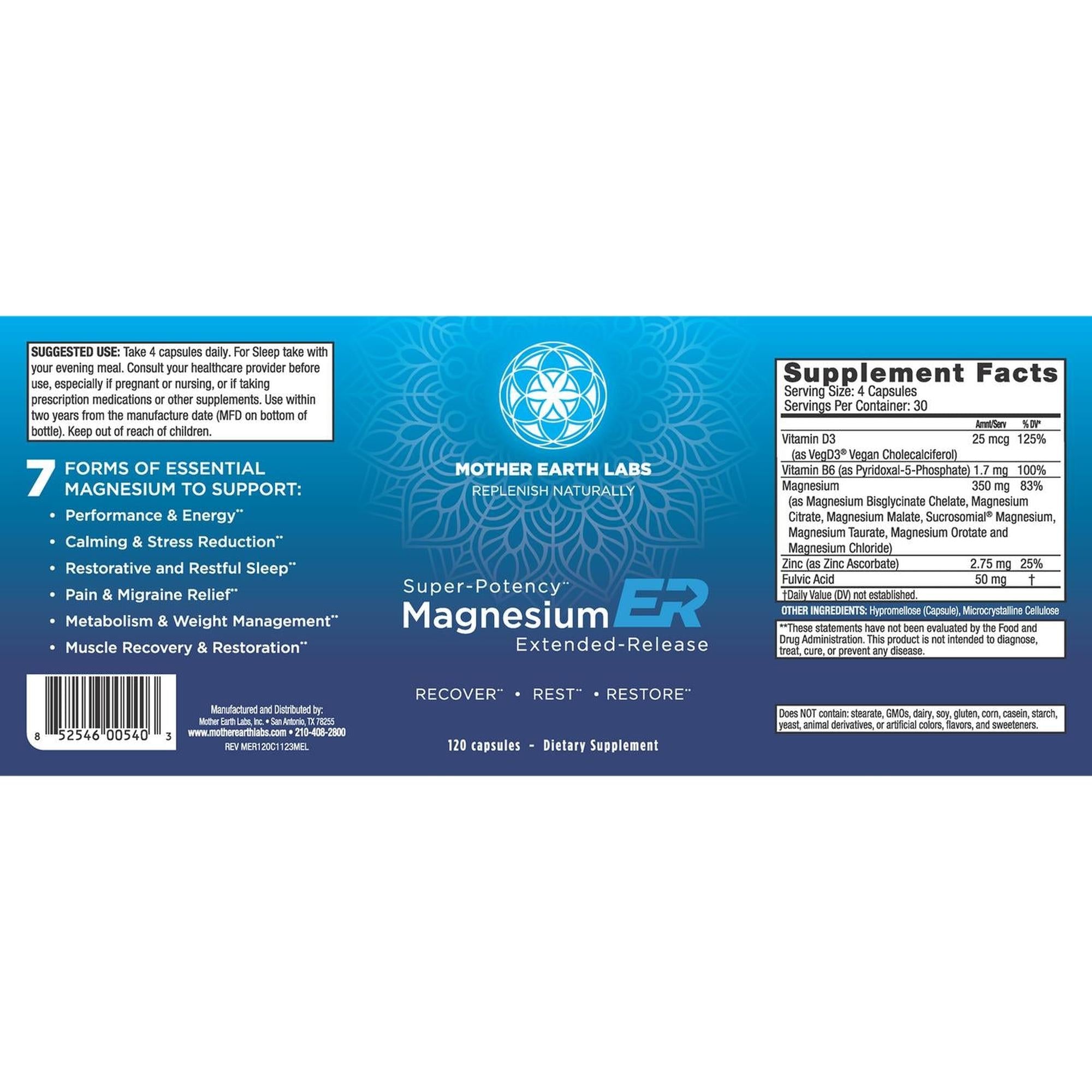 Mother Earth Labs Magnesium - 120 Capsules
