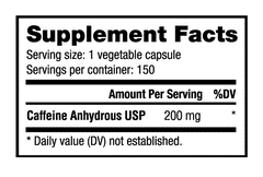 NutraBio Caffeine Pills 200 mg - 100 Capsules