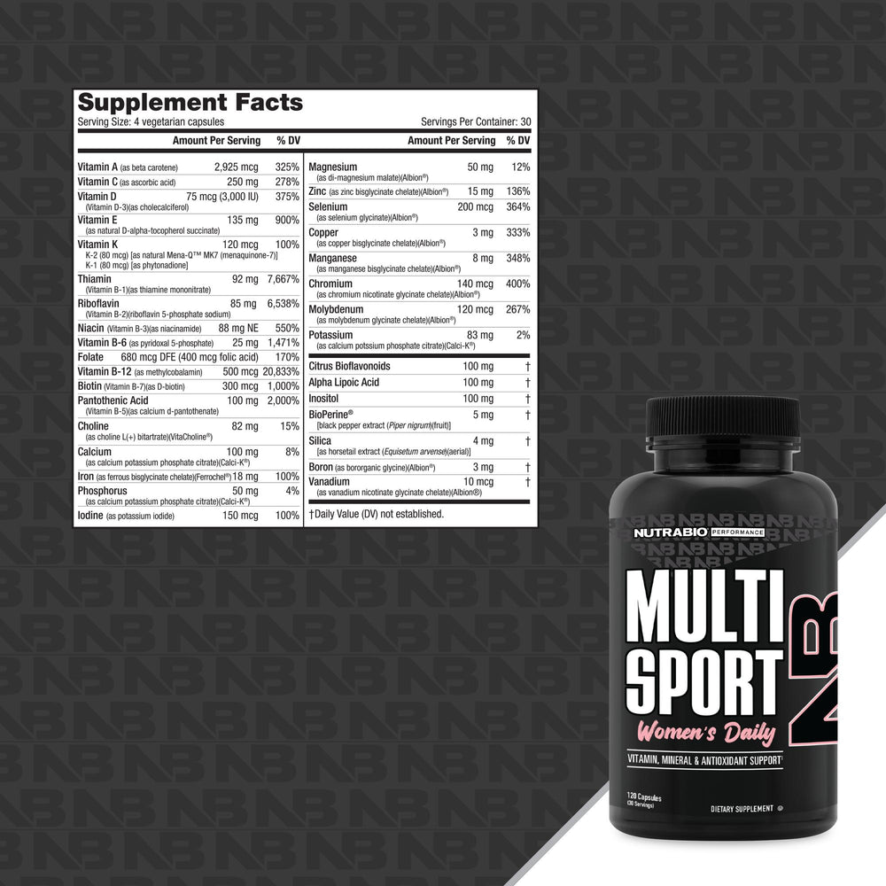 NutraBio Multi-Sport Women's Daily - 120 Capsules