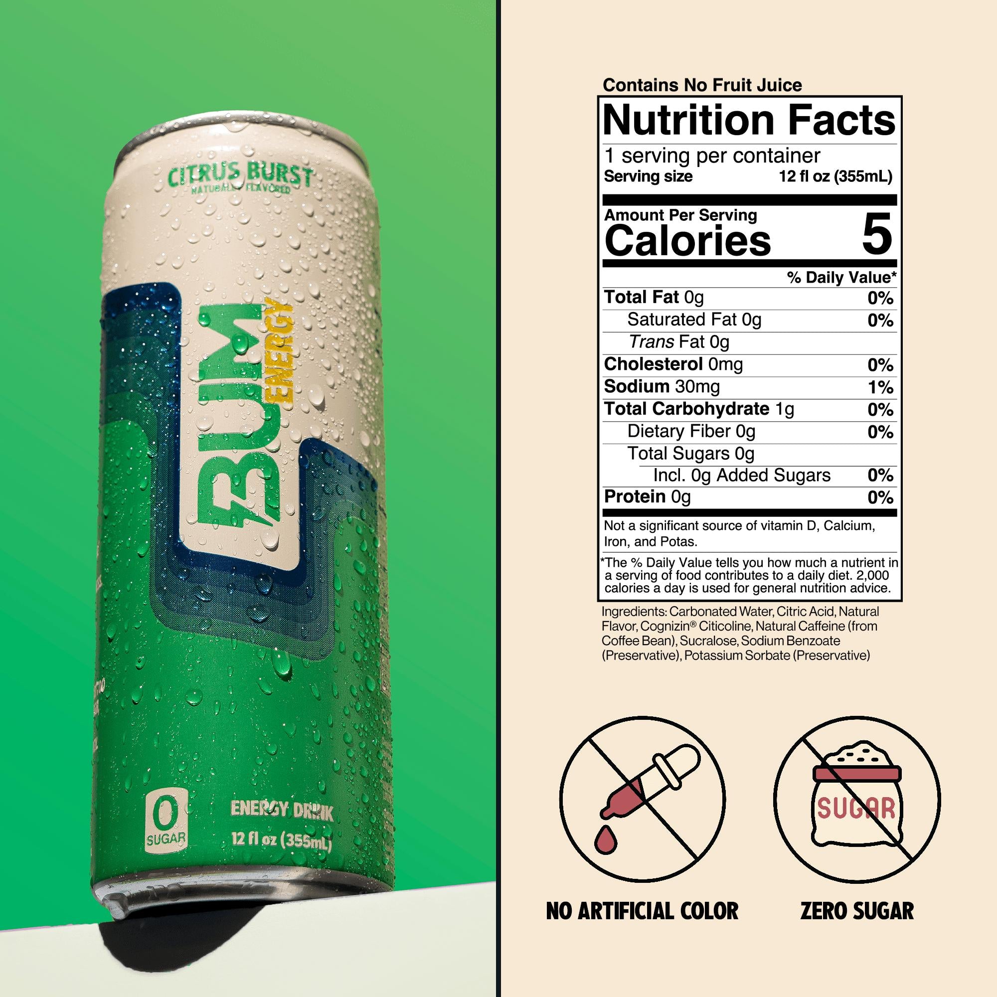 Raw Nutrition BUM Energy Drink - Citrus Burst, 12 Pack