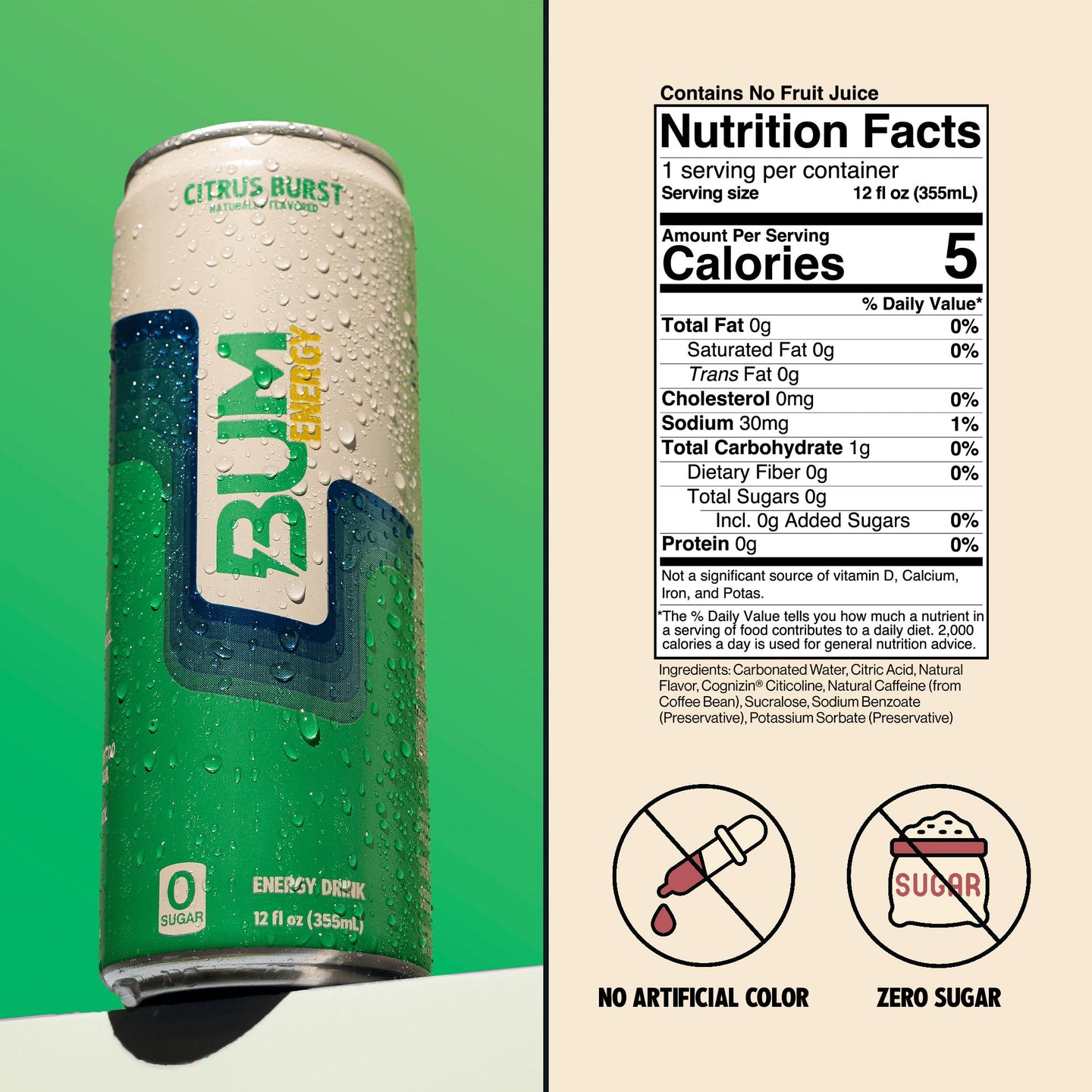 Raw Nutrition BUM Energy Drink - Citrus Burst, 12 Pack