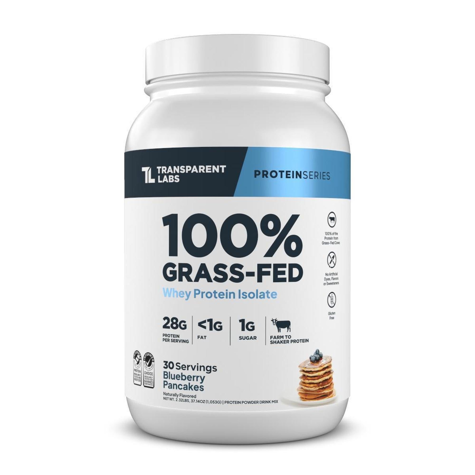 Transparent Labs 100% Grass-Fed Whey Protein Isolate 2 lb - Blueberry Pancakes