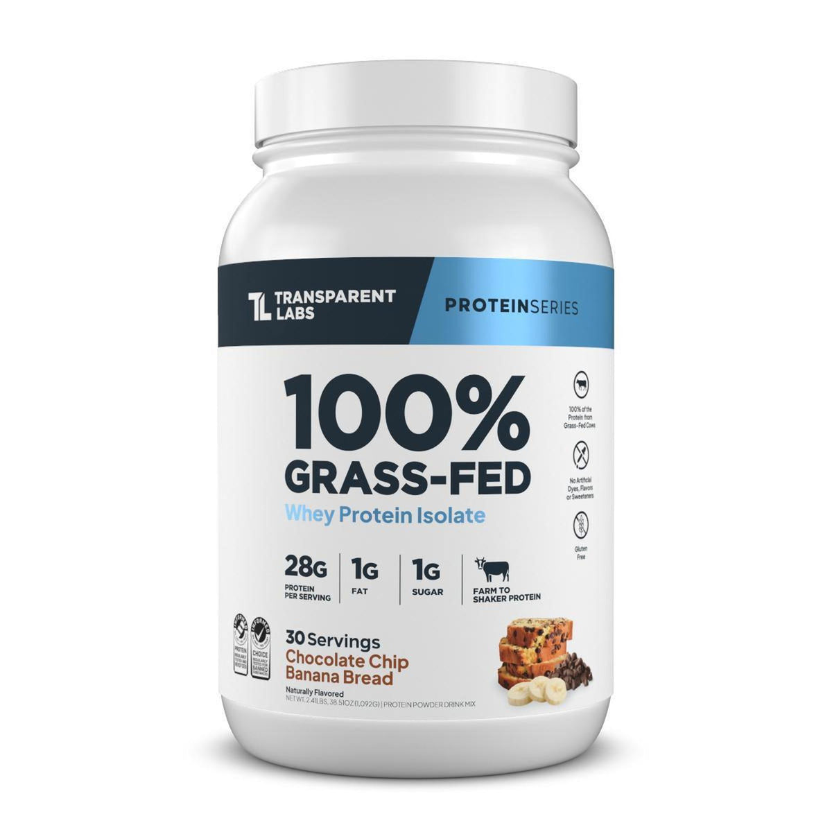 Transparent Labs 100% Grass-Fed Whey Protein Isolate 2 lb - Chocolate Chip Banana Bread