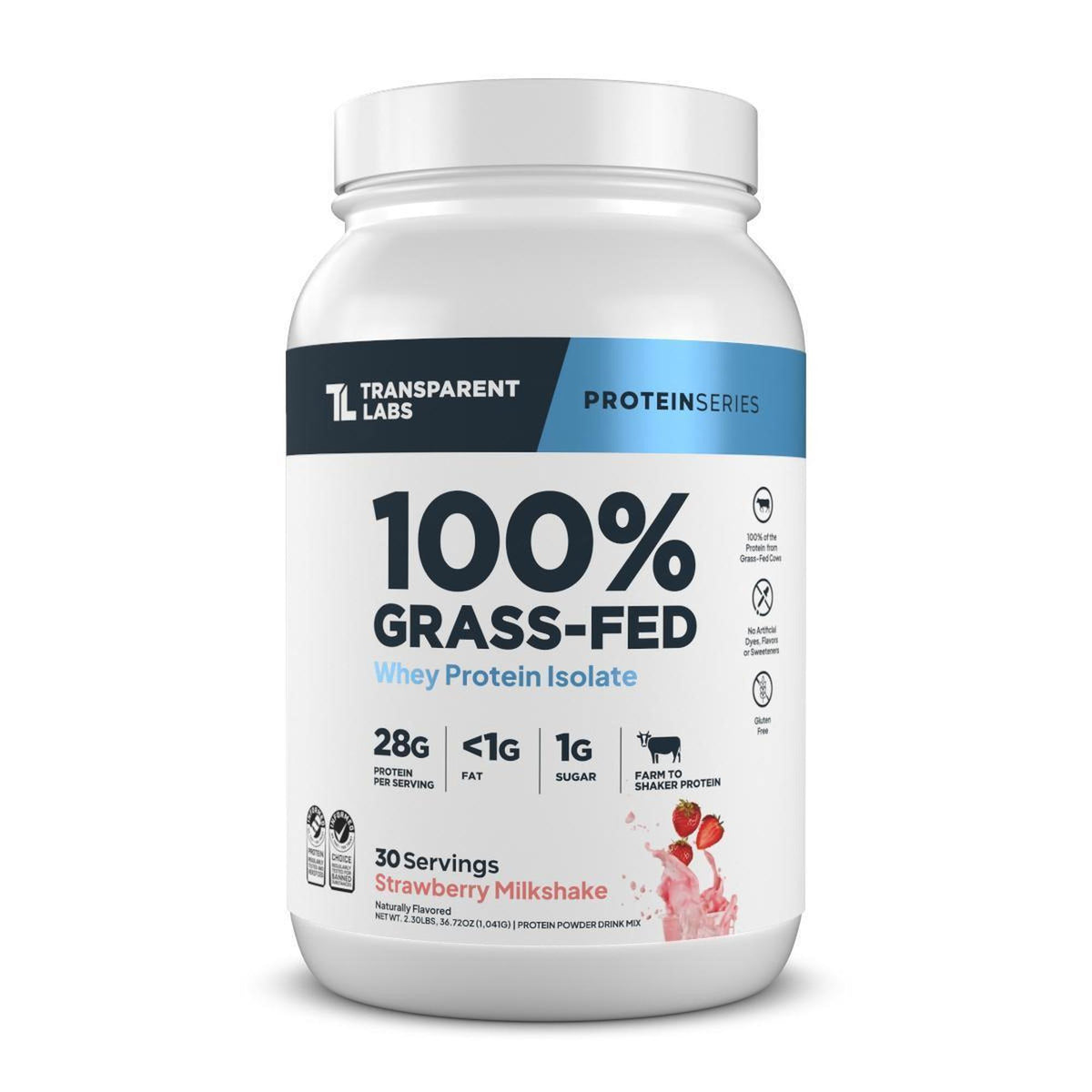 Transparent Labs 100% Grass-Fed Whey Protein Isolate 2 lb - Strawberry Milkshake