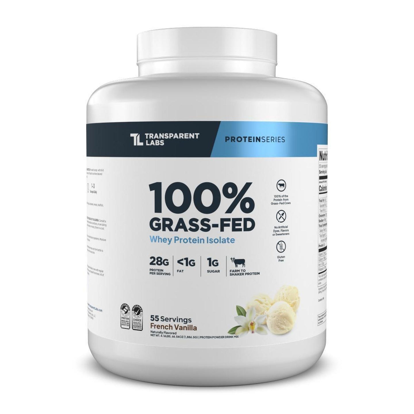 Transparent Labs 100% Grass-Fed Whey Protein Isolate 4 lb - French Vanilla