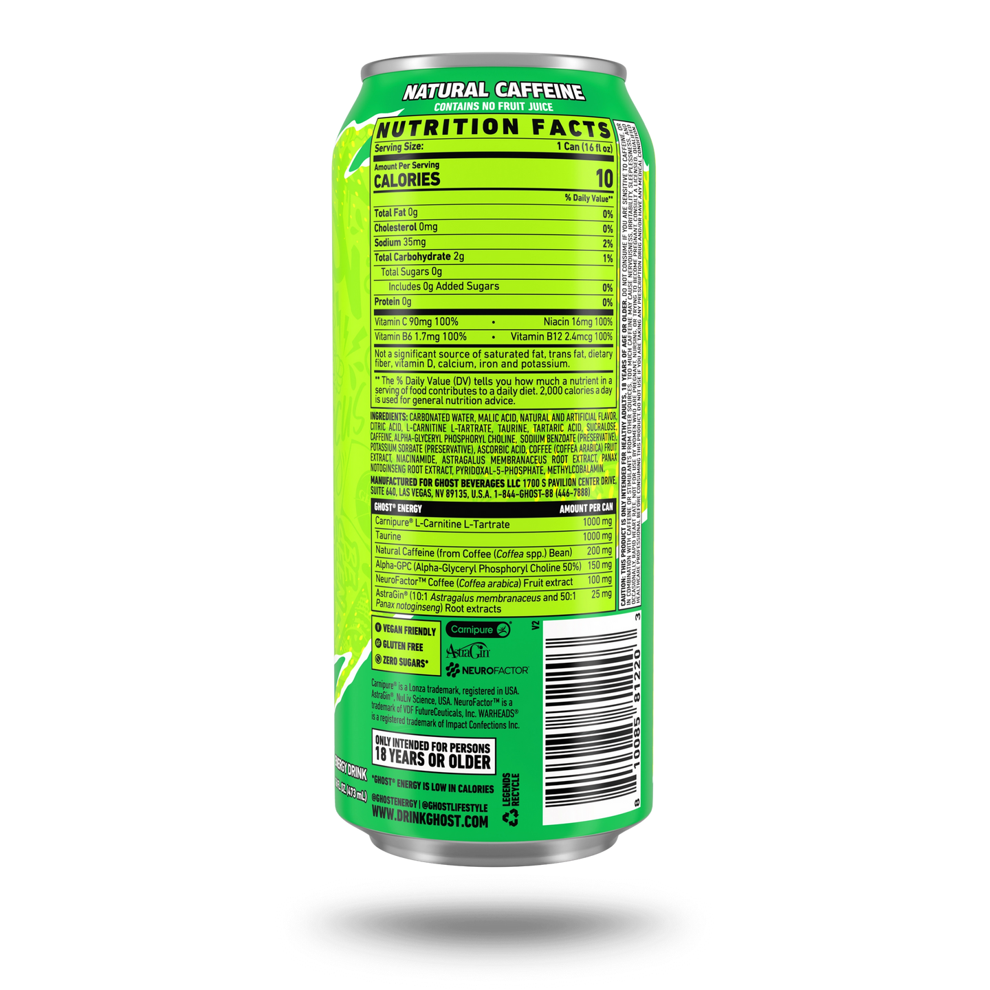 Ghost Energy Drink - Warheads Sour Green Apple