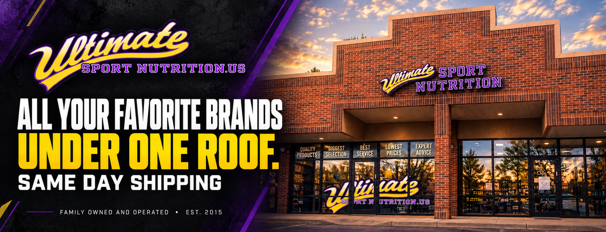Ultimate Sport Nutrition.US storefront banner. All your favorite brands under one roof. Same day shipping. Family owned and operated, established 2015.